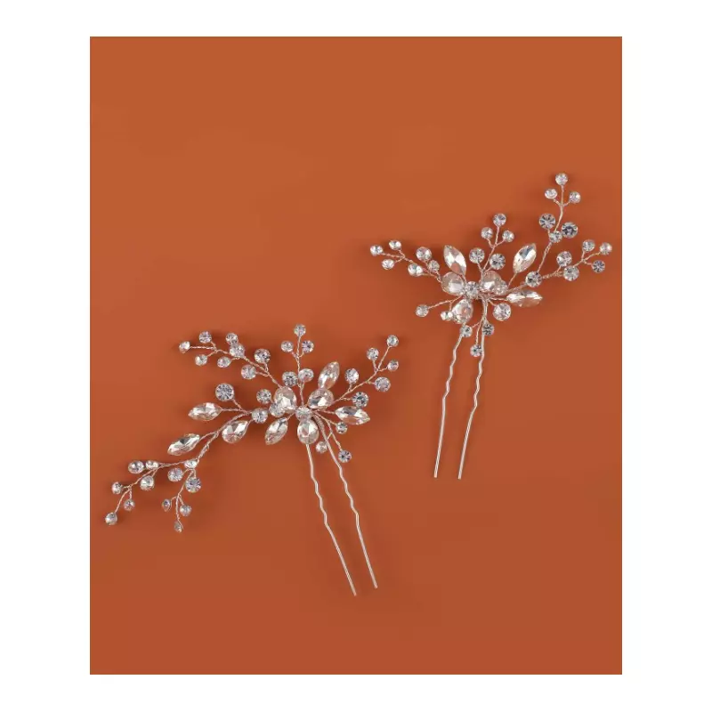 Ace Par Mireasa, Model cu flori si pietre 11.5 x 10 cm, Argintii - 2buc