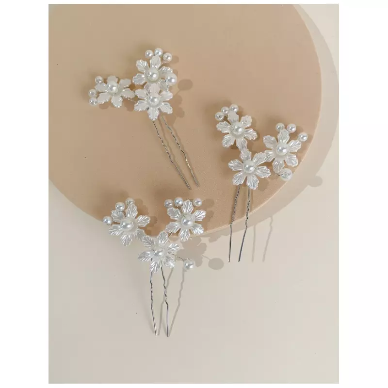 Ace Par Mireasa, Model cu flori albe 5 x 10 cm, Argintii - 3buc
