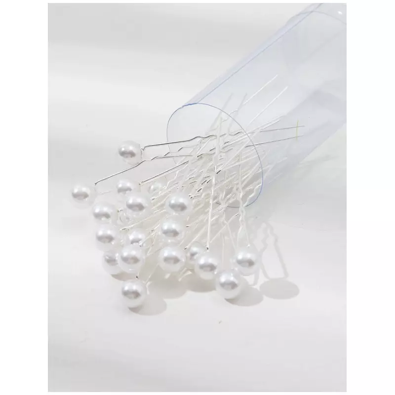 Ace Par Mireasa, Model cu perle albe  7 x 0.9 cm, Argintii - 20 buc