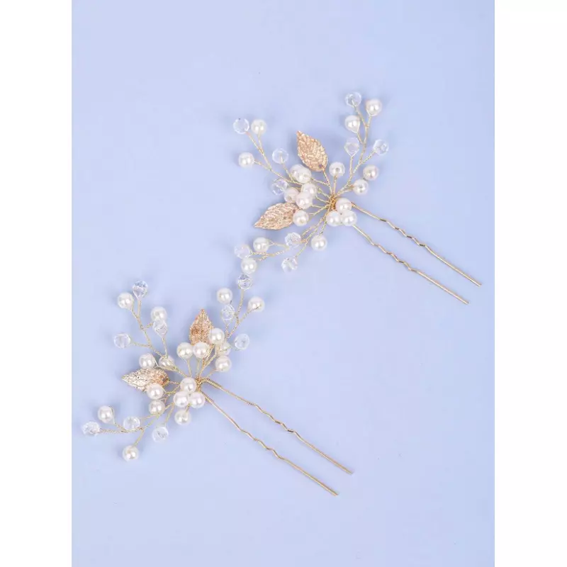 Ace Par Mireasa, Model cu Pietre si Perle 10.5x7,5cm, Aurii , 2buc - 01601