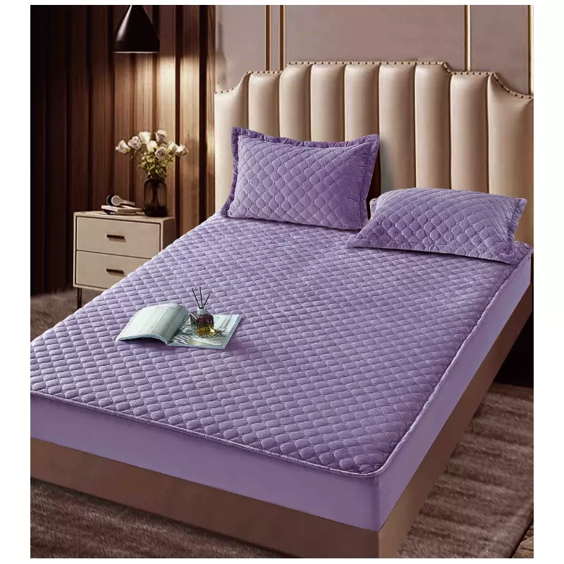 Husa de Saltea Tip Topper cu Elastic + 2 Fete de Perna Catifea, Mov 160x200- JO992