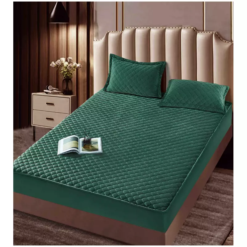 Husa de Saltea Tip Topper cu Elastic + 2 Fete de Perna Catifea, Verde 160x200- JO993