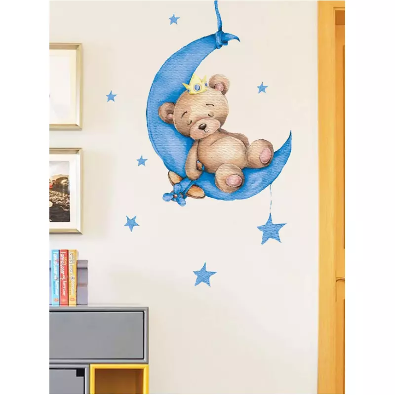 Sticker Perete Autocolant Ursulet Baloane si Stele Albastre 76x60 cm - 37965
