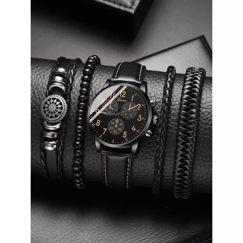 Set pentru Barbati Ceas si 4 Bratari, Negru- 54724