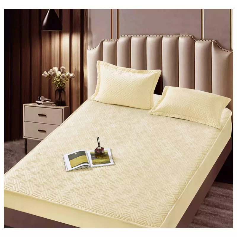 Husa de Saltea Tip Topper cu Elastic + 2 Fete de Perna Catifea, Galben 160x200 - JO997