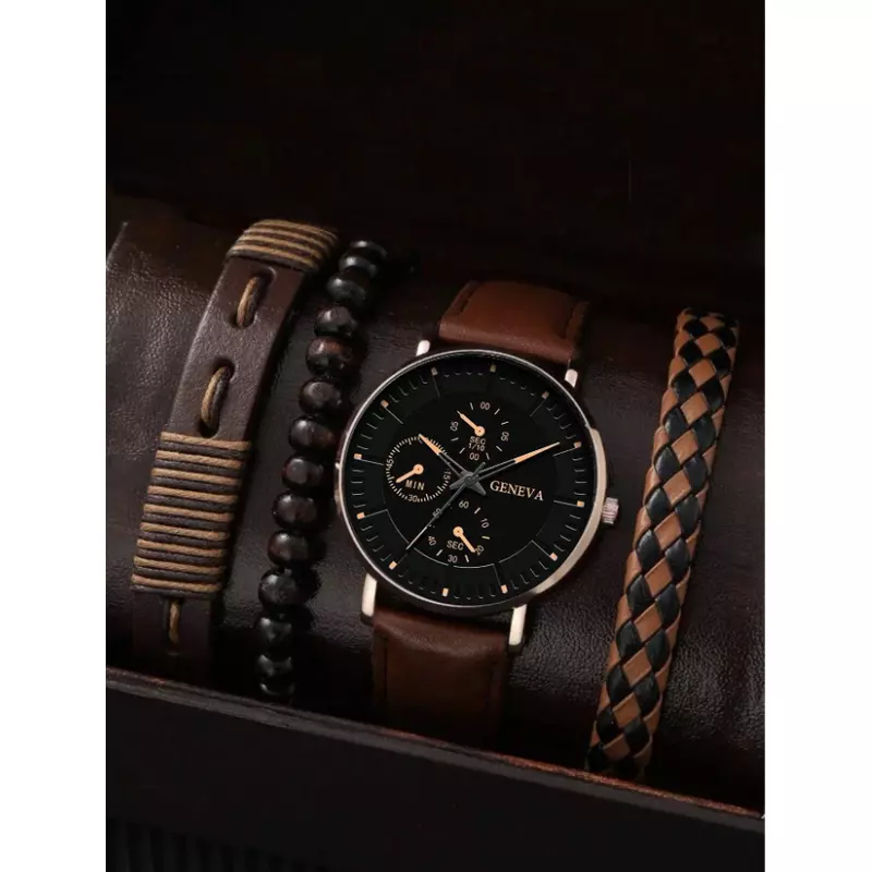 Set pentru Barbati Ceas si 3 Bratari, Maro - 90099