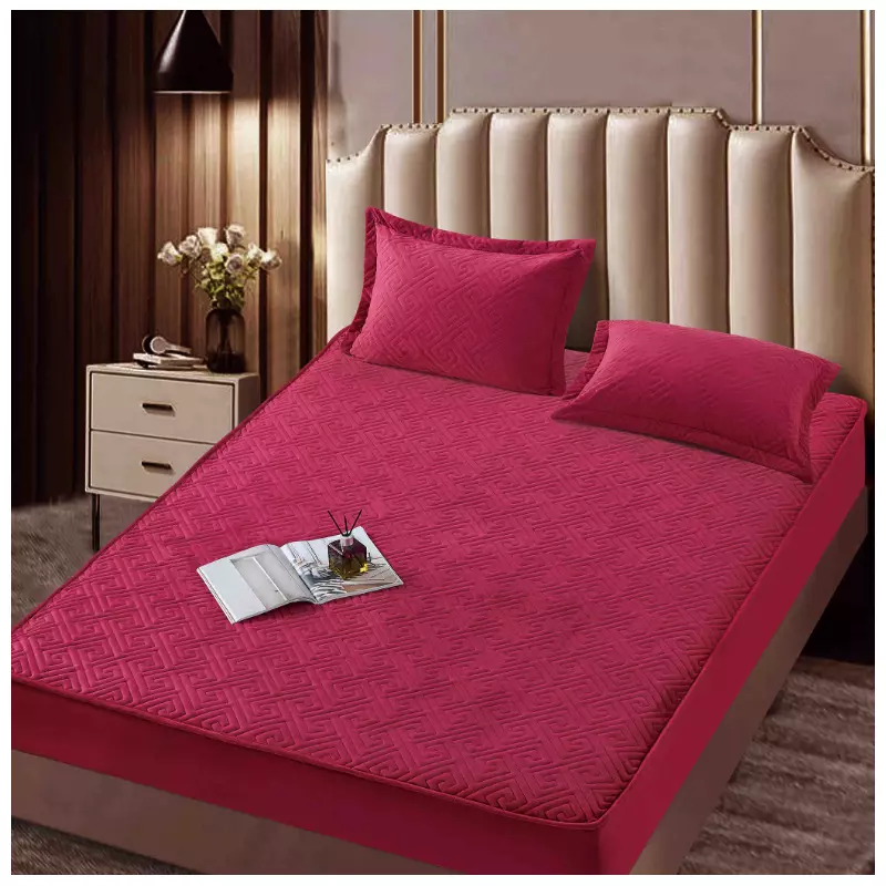 Husa de Saltea Tip Topper cu Elastic + 2 Fete de Perna Catifea, Bordo 160X200 - JOJ01