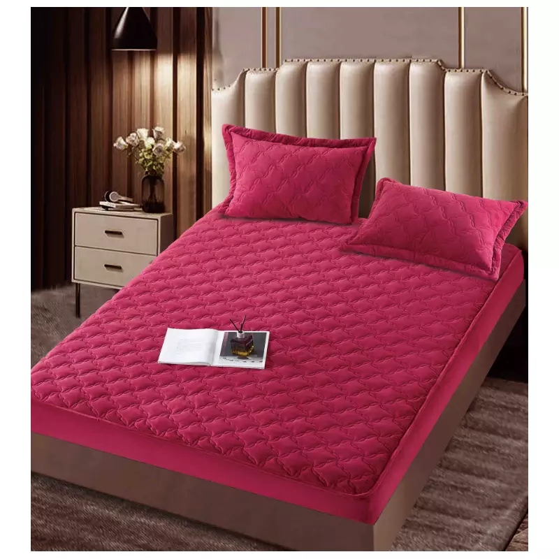 Husa de Saltea Tip Topper cu Elastic + 2 Fete de Perna, Bordo 140X200- JOJ03