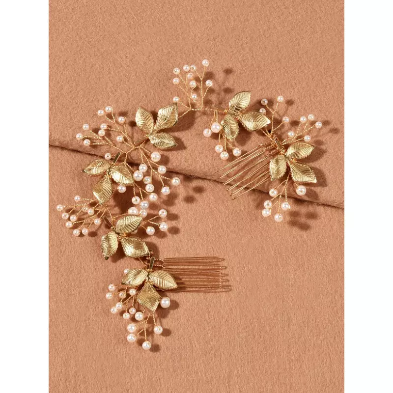 Accesoriu de Par Mireasa cu Perle 24x5,5cm, Aurie - 18500