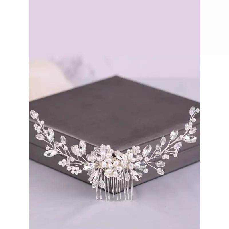 Accesoriu de Par Mireasa cu Strasuri si Perle, Argintie - 92329