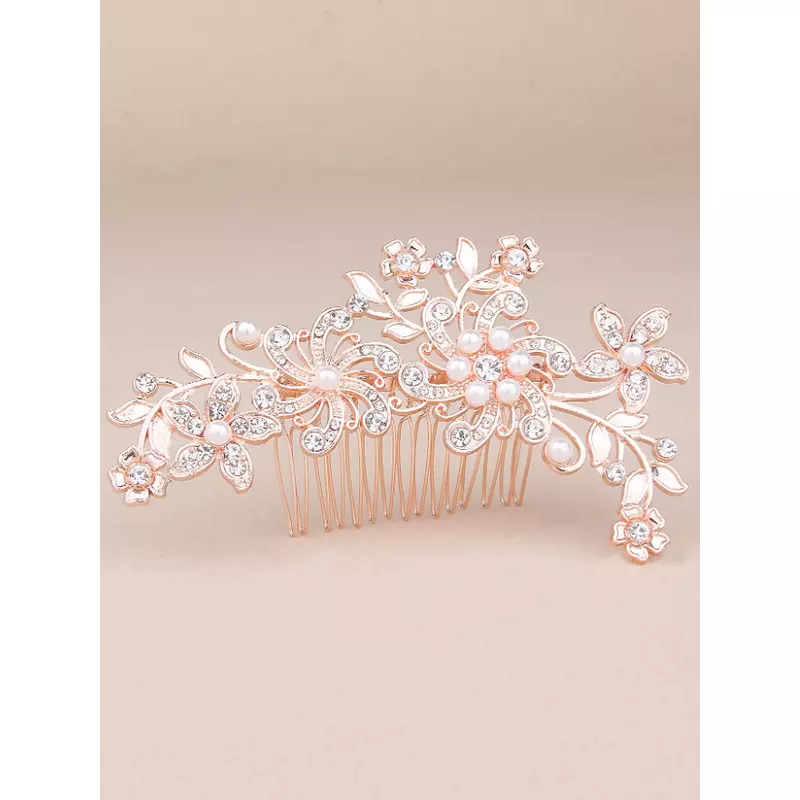 Accesoriu de Par Mireasa cu Perle si Strasuri 11x8cm, Roz-Aurie - 99222