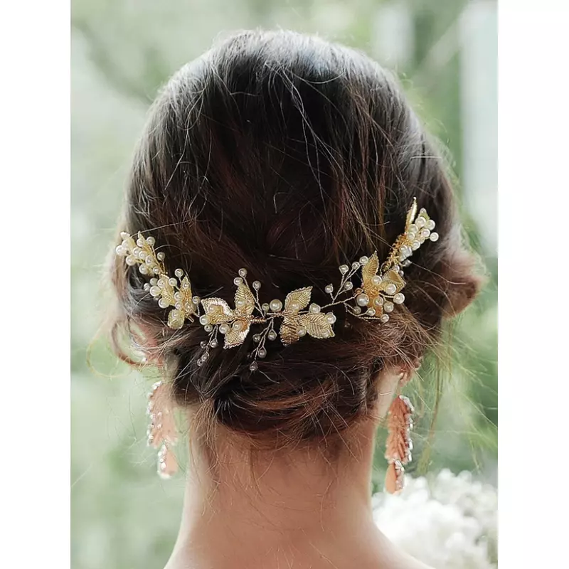 Accesoriu de Par Mireasa cu Perle 24.5x5cm, Aurie - 15080