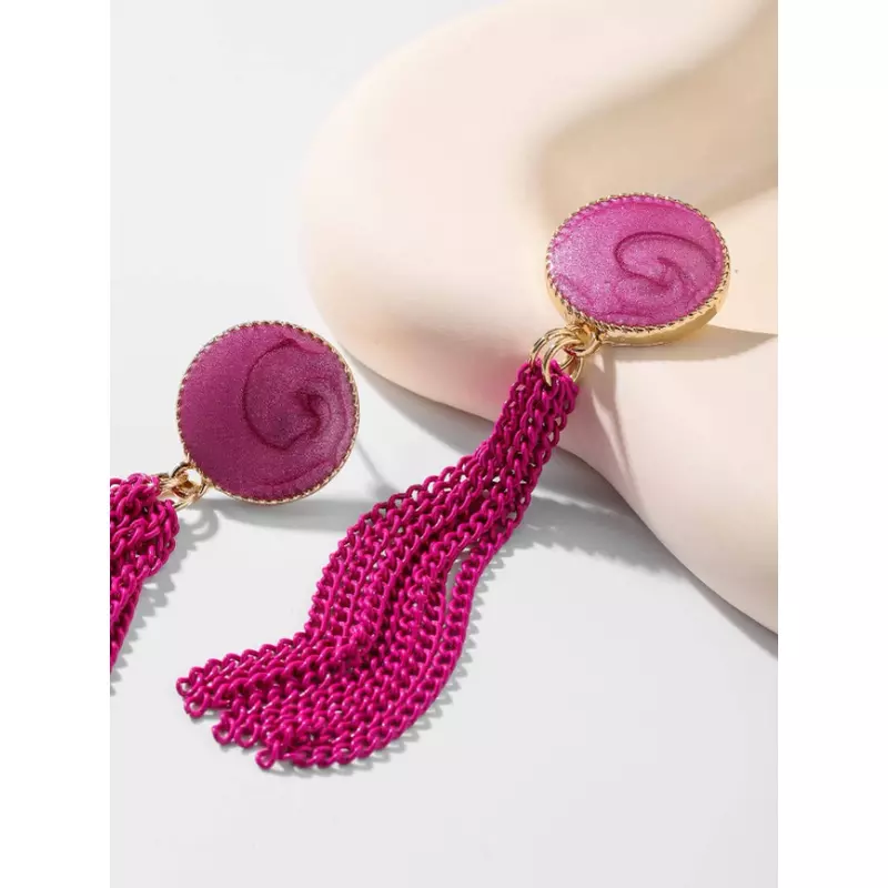 Cercei lungi roz cu lantisor - 38633