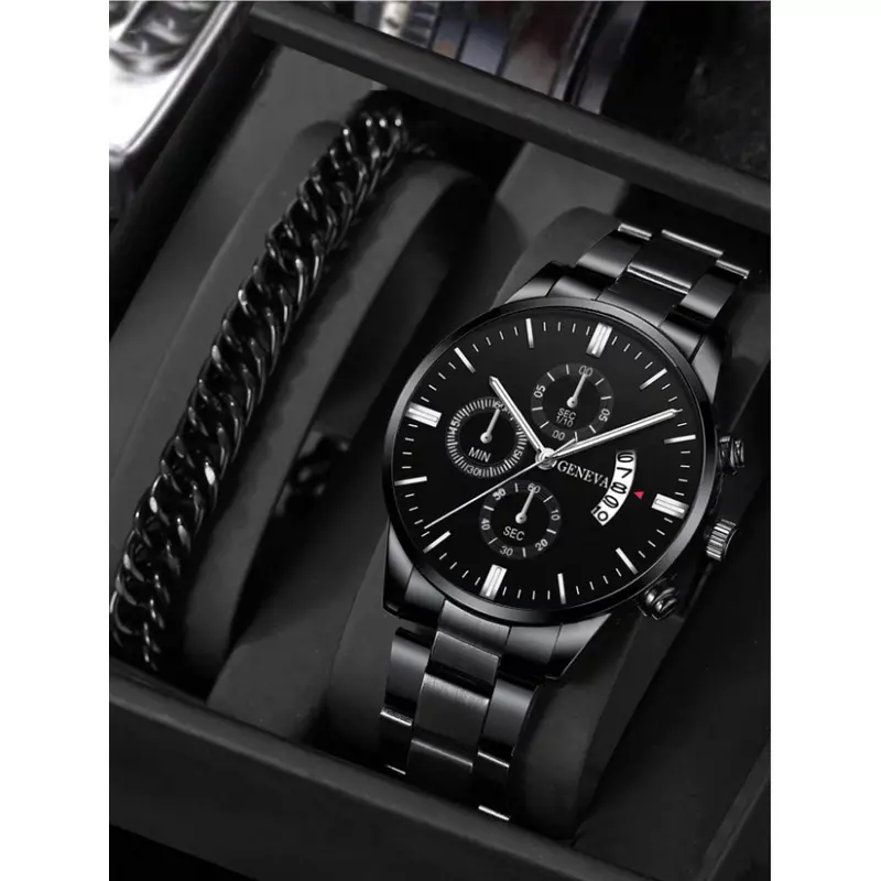 Set pentru Barbati Ceas si Bratara, Negru- 18756