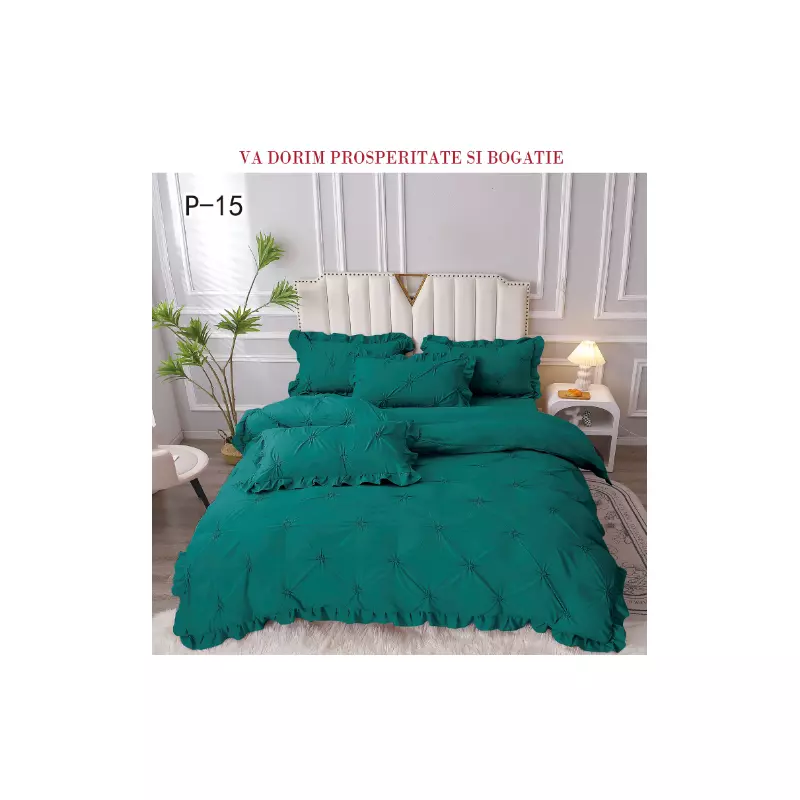Lenjerie de Lux cu Pliuri si Volan, 6 Piese pentru Pat Dublu - PUC149