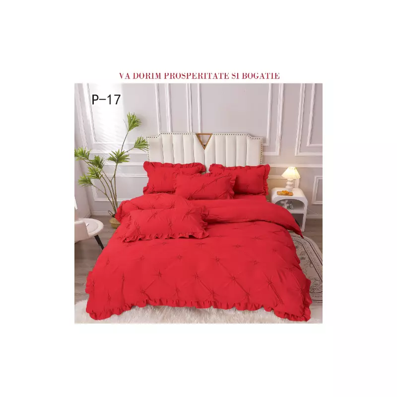 Lenjerie de Lux cu Pliuri si Volan, 6 Piese pentru Pat Dublu - PUC151
