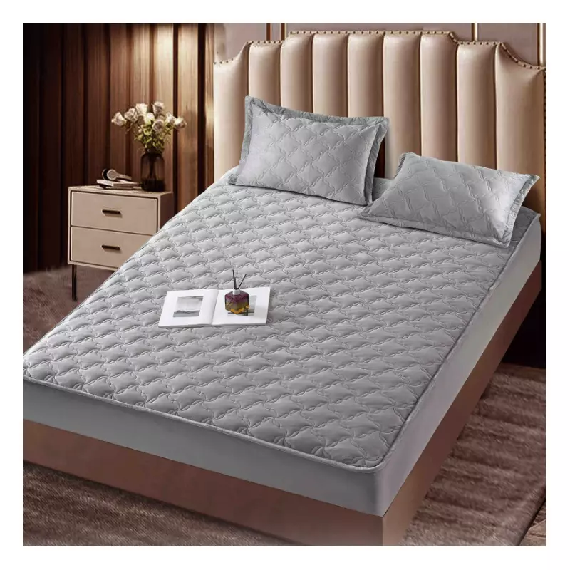 Husa de Saltea Tip Topper cu Elastic + 2 Fete de Perna Catifea, Gri Deschis 160x200 - JO999