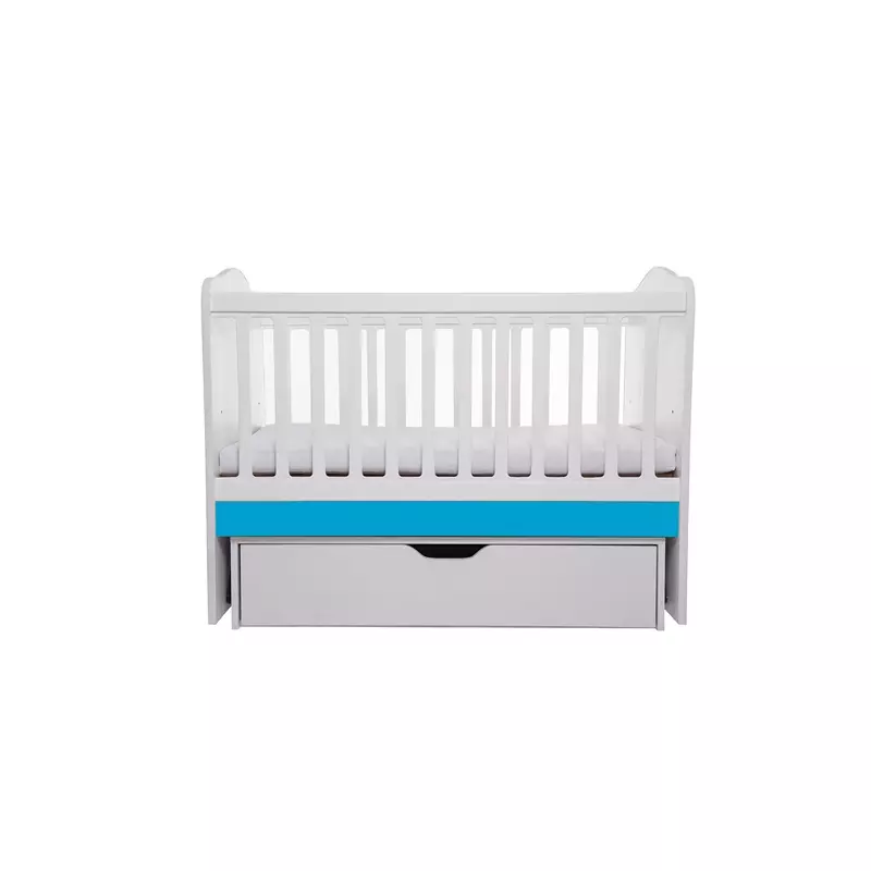 Patut Eurogloria Como Balansoar - Alb cu Albastru + Saltea cocos confort 120 x 60 x 12 cm