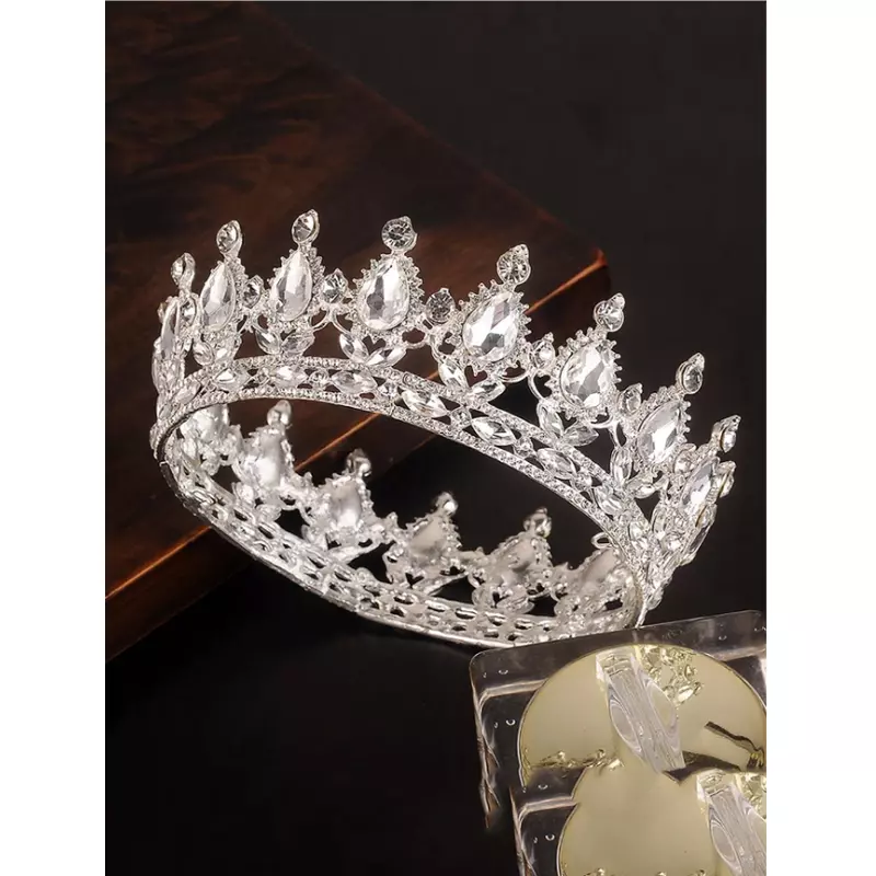 Diadema (Coronita) Mireasa, Model Regal cu Pietre si Strasuri, Argintie - 34942