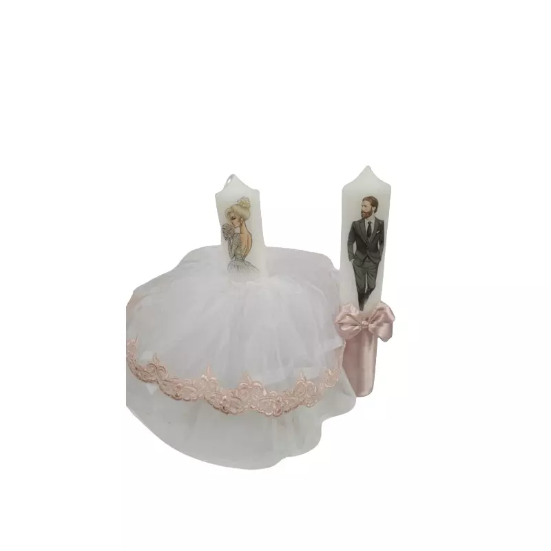 Set 2 Lumanari pentru Nunta cu Rochita si Dantela  -LN27