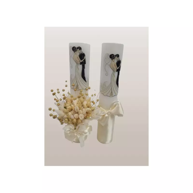 Set 2 Lumanari pentru Nunta cu Flori si Fundita - LN16