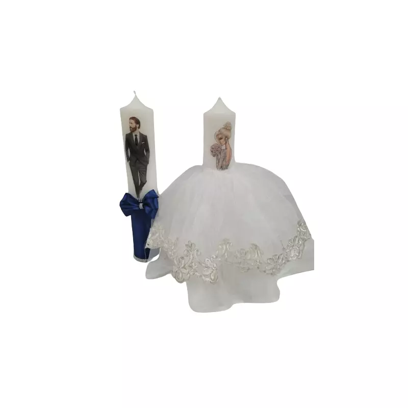 Set 2 Lumanari pentru Nunta cu Rochita si Dantela  - LN29