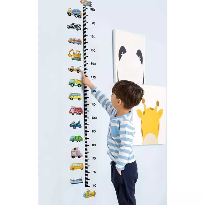 Sticker Perete Autocolant cu Centimetru pentru Copii cu Masinute - 91669B
