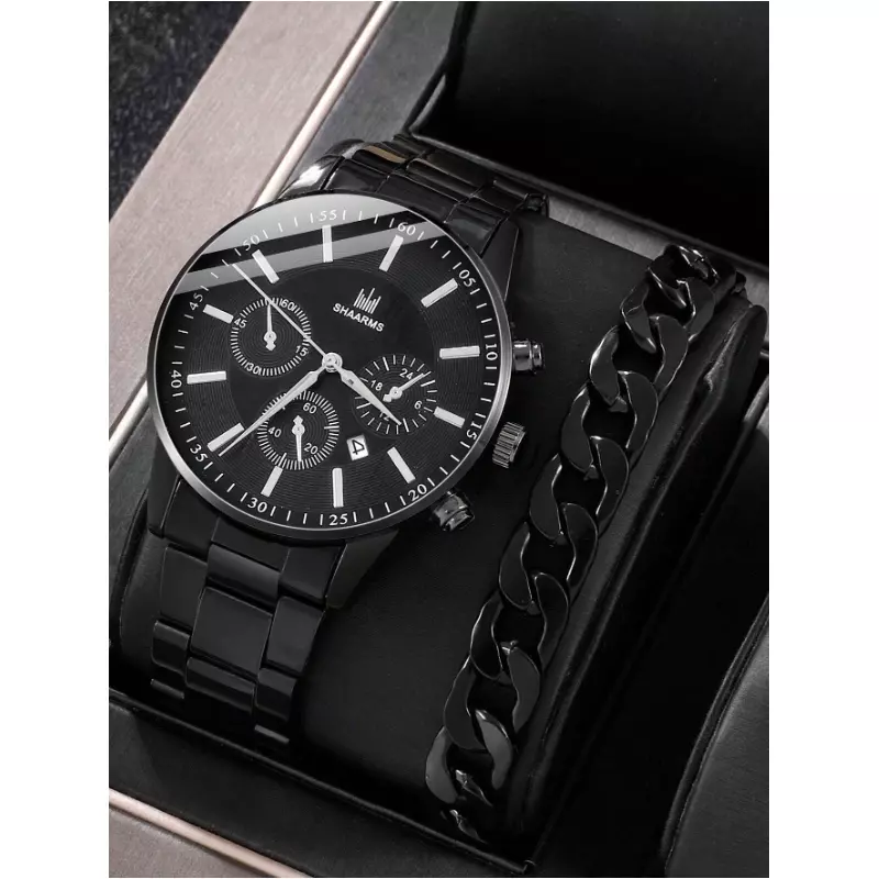 Set Pentru Barbati, Ceas si Bratara, Negru - 65913