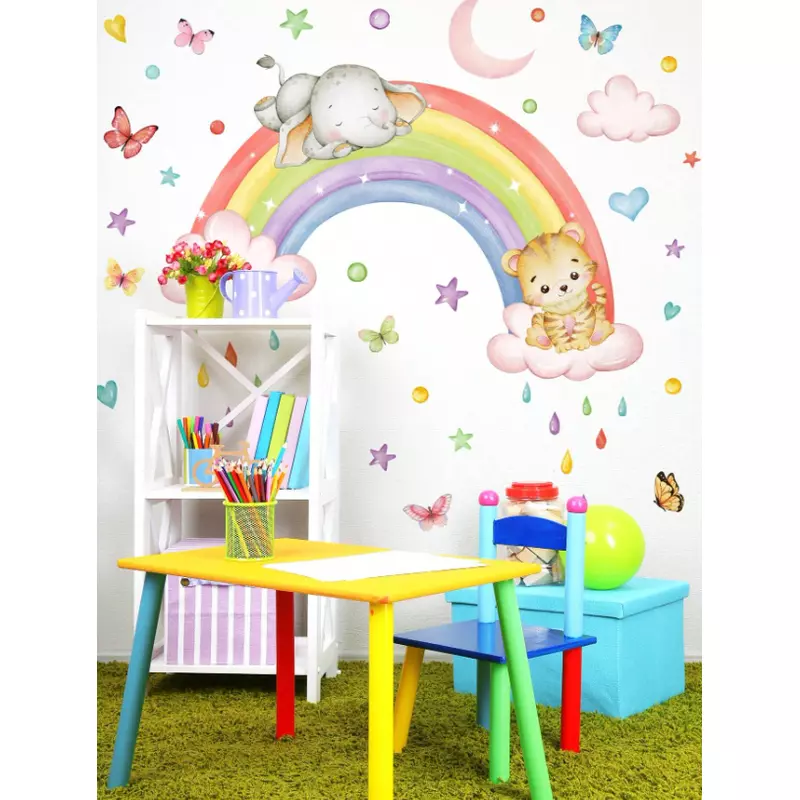 Sticker Perete Autocolant Curcubeu si Animale 90x60 - 65962