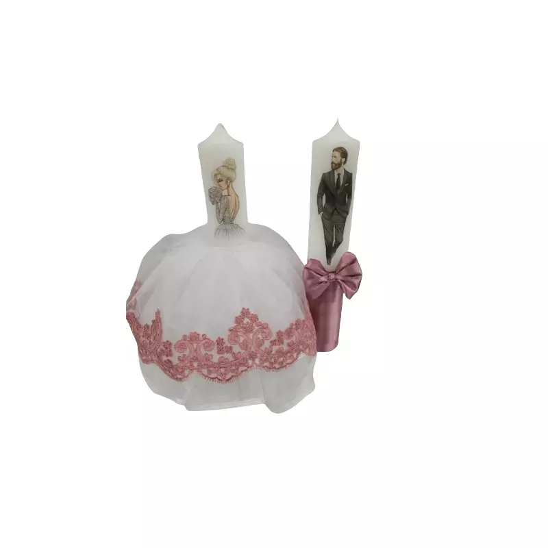 Set 2 Lumanari pentru Nunta cu Rochita si Dantela  - LN28