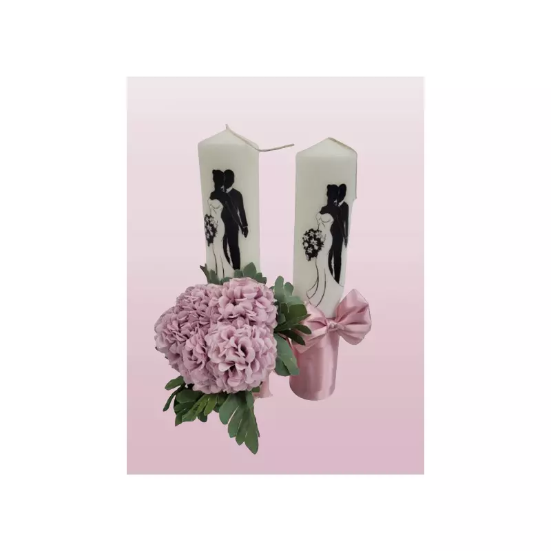 Set 2 Lumanari pentru Nunta cu Flori si Fundita - LN08