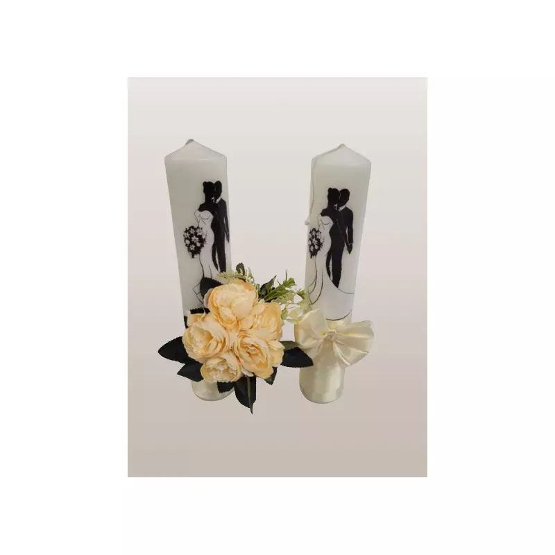 Set 2 Lumanari pentru Nunta cu Flori si Fundita - LN09