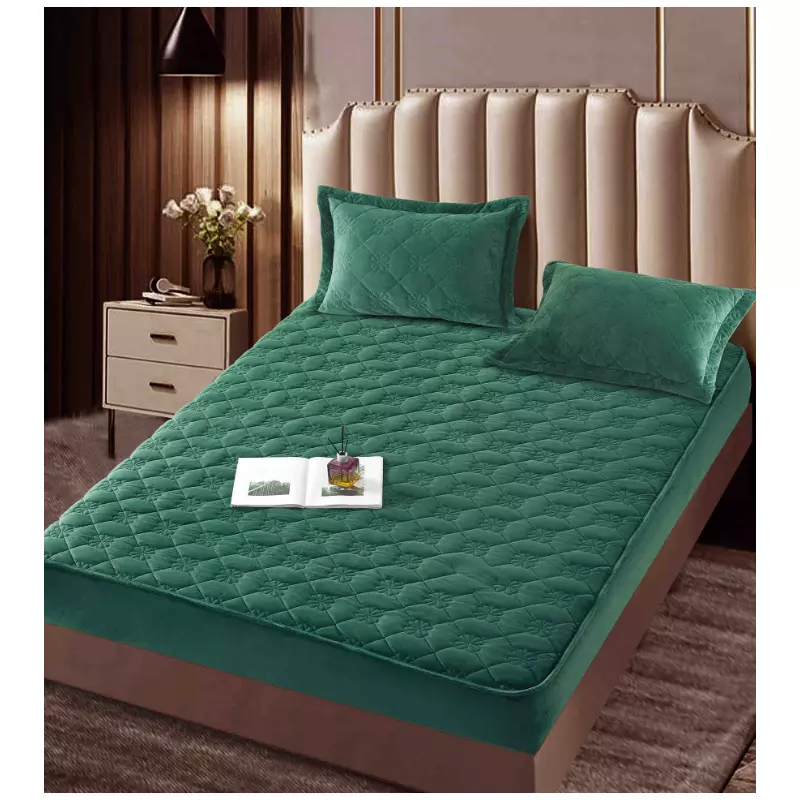 Husa de Saltea Tip Topper cu Elastic + 2 Fete de Perna, Verde Inchis 140X200  - JOJ07
