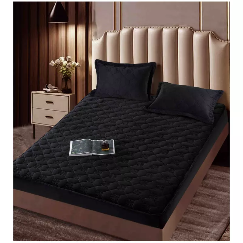 Husa de Saltea Tip Topper cu Elastic + 2 Fete de Perna, Negru 140x200 - JOJ08