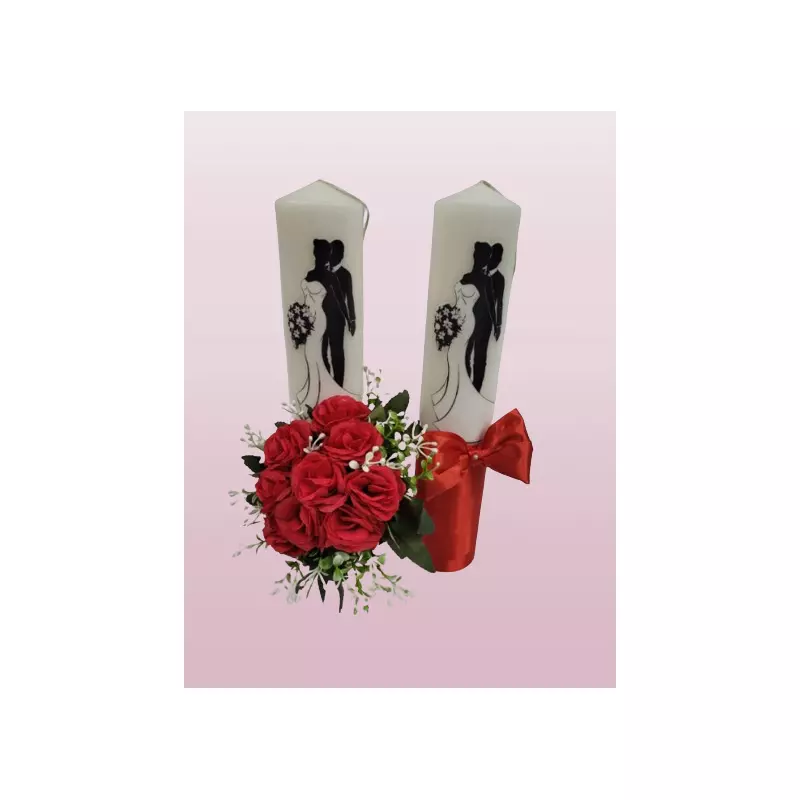 Set 2 Lumanari pentru Nunta cu Flori si Fundita - LN11