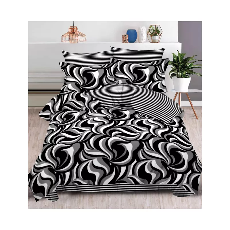 Lenjerie de Pat Dublu, Bumbac Finet, 6 Piese - SIPRR60-381