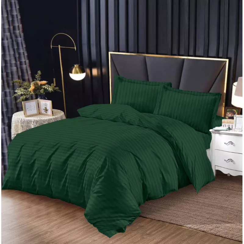 Lenjerie de Pat Damasc, 1 Persoana, 4 Piese cu Elastic, Verde Inchis - SIPRg-04