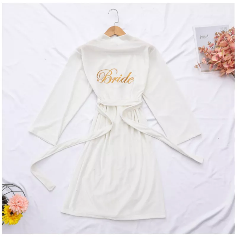 Halat Mireasa din Catifea, Brodat ”Bride”, Alb