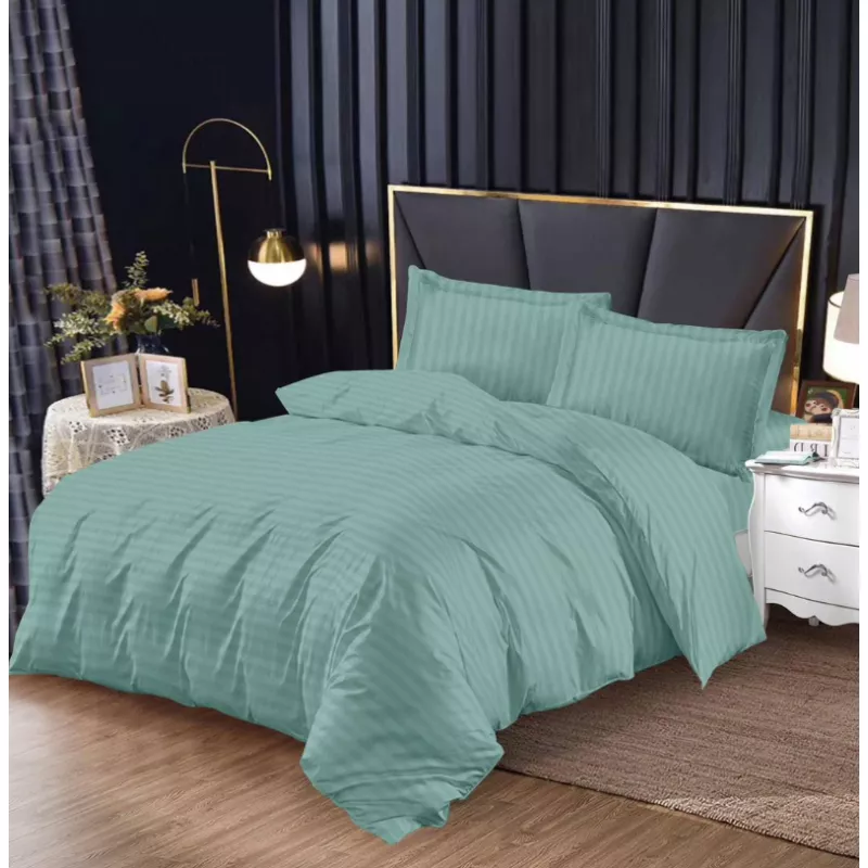 Lenjerie de Pat Damasc, 1 Persoana, 4 Piese cu Elastic, Verde - SIPRg-09
