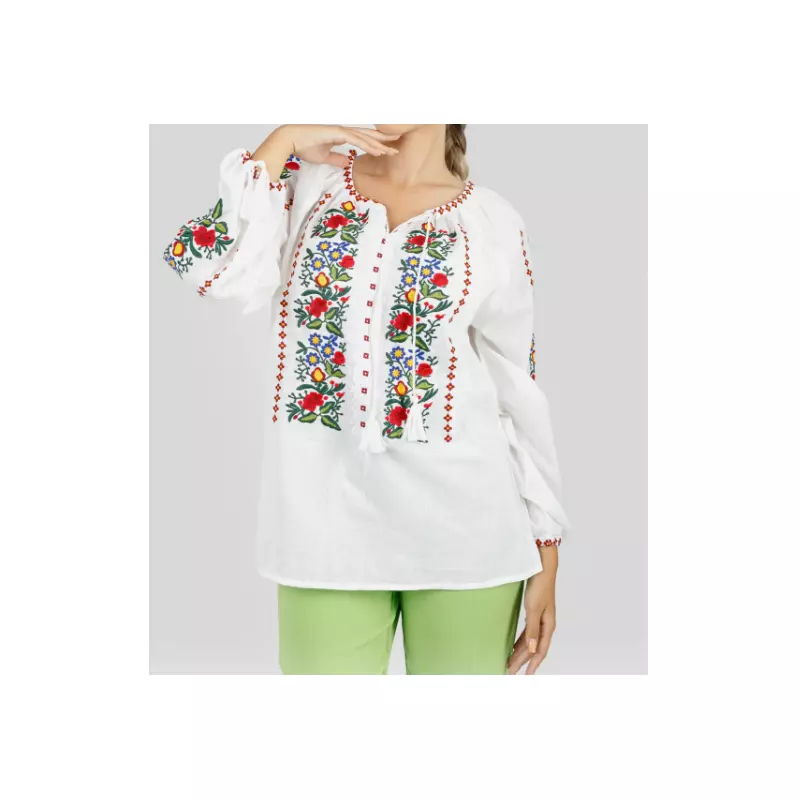 Bluza Tip Ie Alba cu Motiv Floral Multicolor - BMG46