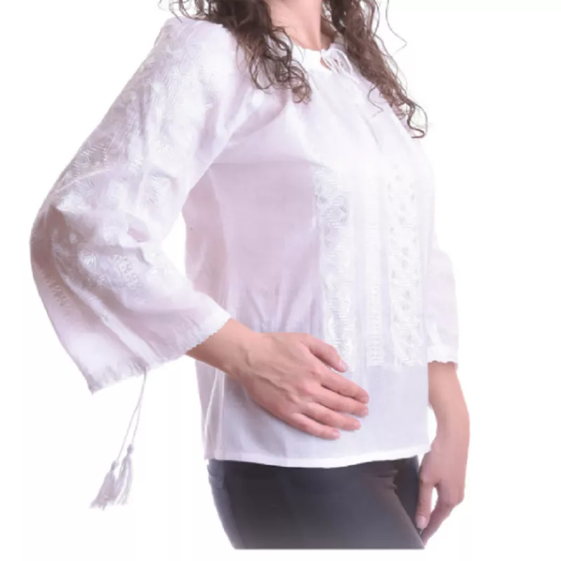 Bluza Tip Ie Alba cu Motiv Geometric Alb - BMG78