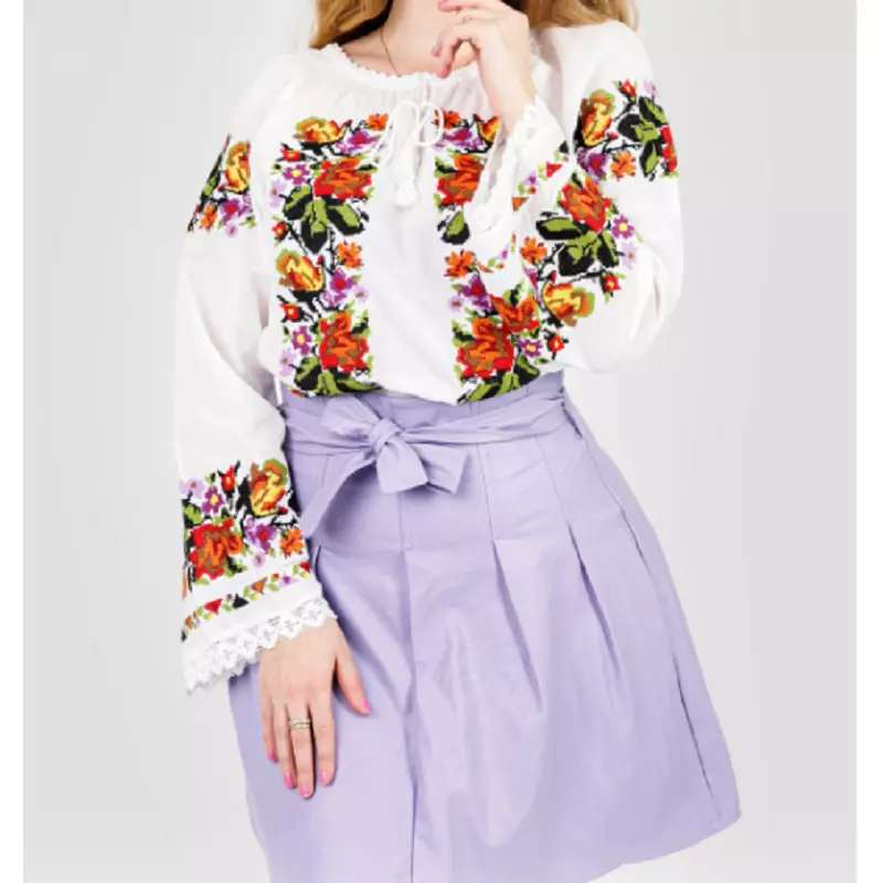Bluza Tip Ie Alba cu Motiv Floral Multicolor - BMG47