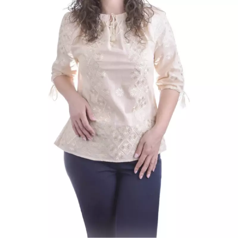 Bluza Tip Ie Traditionala Crem cu Motiv Floral Auriu de Dama - IMS33
