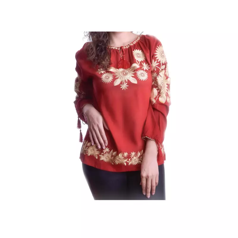 Bluza Tip Ie Rosie cu Motiv Floral Auriu - BMG62