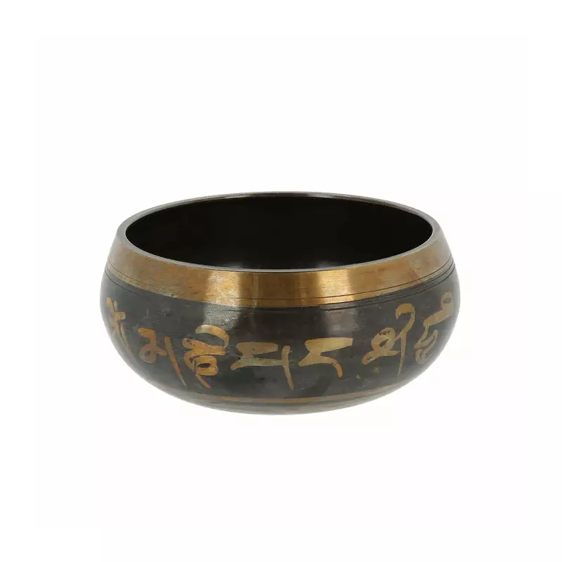 Vas Tibetan Bol Negru cu Simboluri Norocoase si Dubla Dorje 8 cm - INV1284