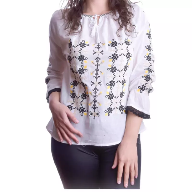 Bluza Tip Ie Alba cu Motiv Geometric Multicolor - BMG58