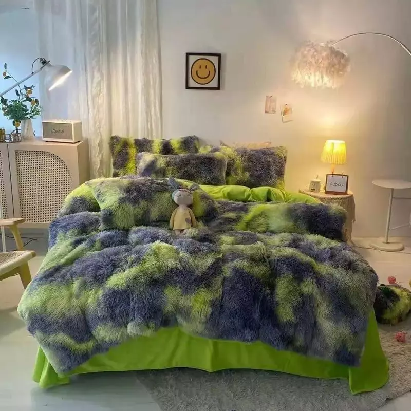 Lenjerie Fluffy Super Pufoasa 6 Piese, Verde Pestrit- ION64