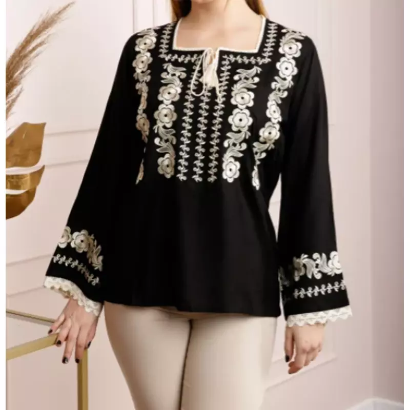 Bluza Neagra cu Motiv Floral Auriu - BMG88