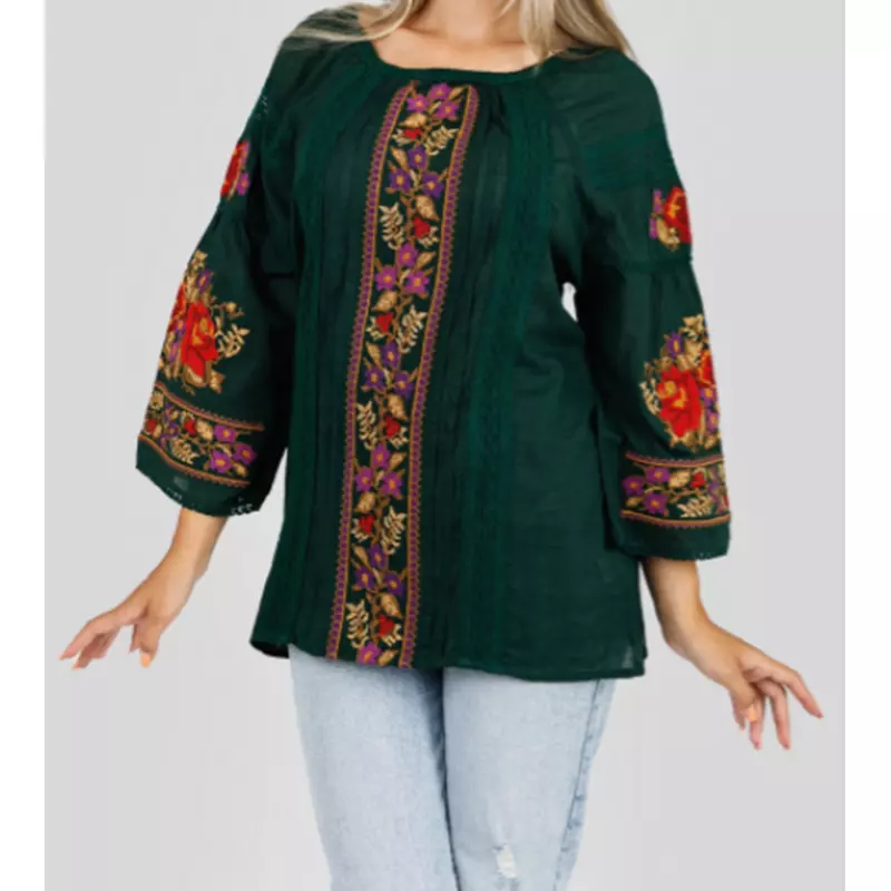 Bluza Verde cu Motiv Floral Multicolor - BMG92