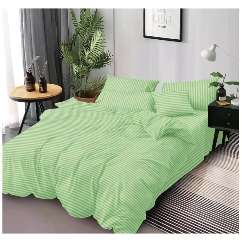Lenjerie de pat dublu Bumbac Damasc 6 Piese, Verde Pastel- PUC160